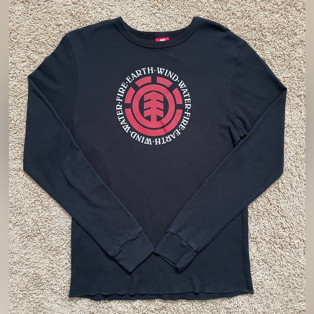 Vintage Y2K Element Men's Black and Red Waffle Long Sleeve Shirt L Large